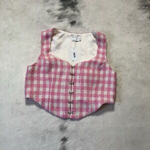 Asos Design Boucle Corset Womens‎ sz 10 with Hook Eye Placket Pink White Check